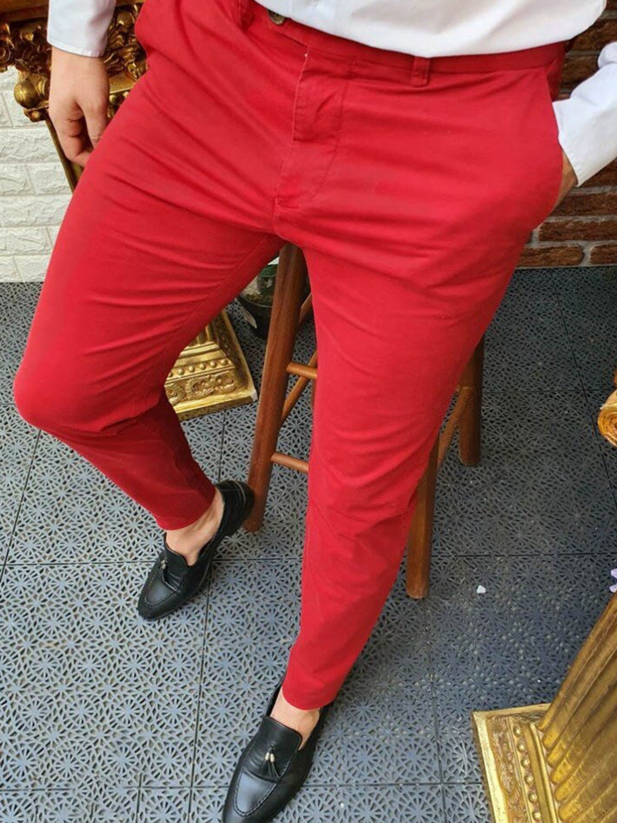 Men's Comfortable Summer Chinos with Side Pockets and Elastic Waistband Skorter