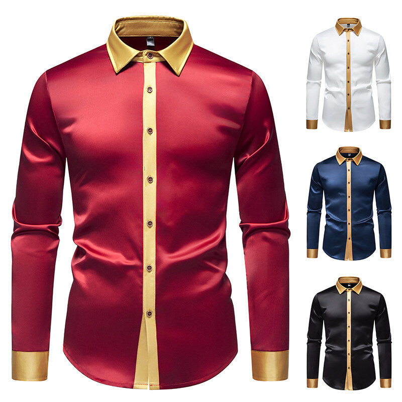 Men's elegant long-sleeve shirt with satin accents Skorter