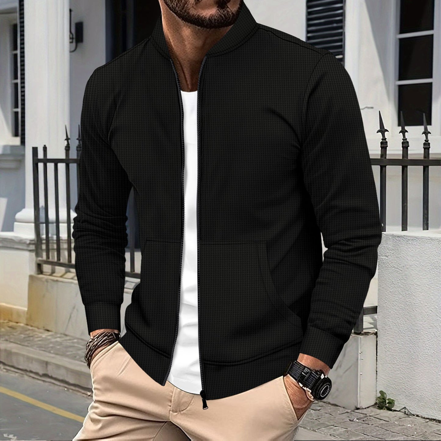 Men's sporty sweat jacket with modern textured design and practical pockets Skorter