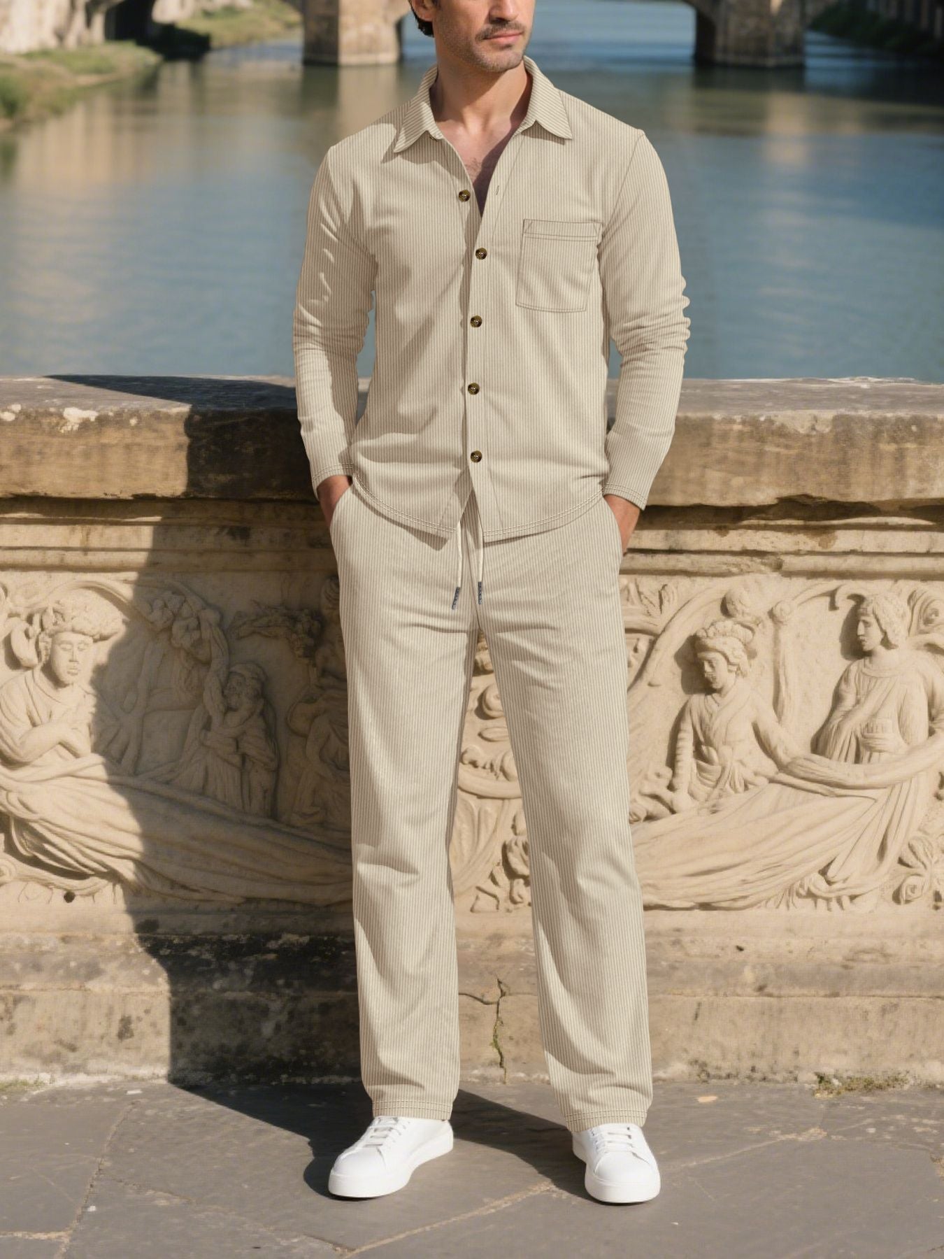 Men's stylish leisure suit set with comfortable cut and elegant button placket Skorter