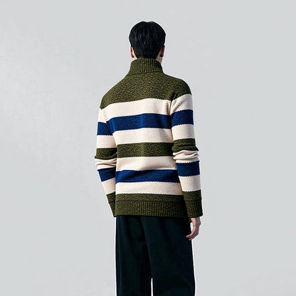 Men's stylish knitted sweater with half zipper and striped design Skorter