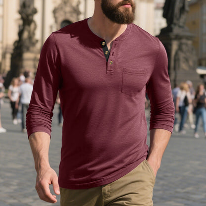 Men's long-sleeve shirt with button placket and chest pocket Skorter