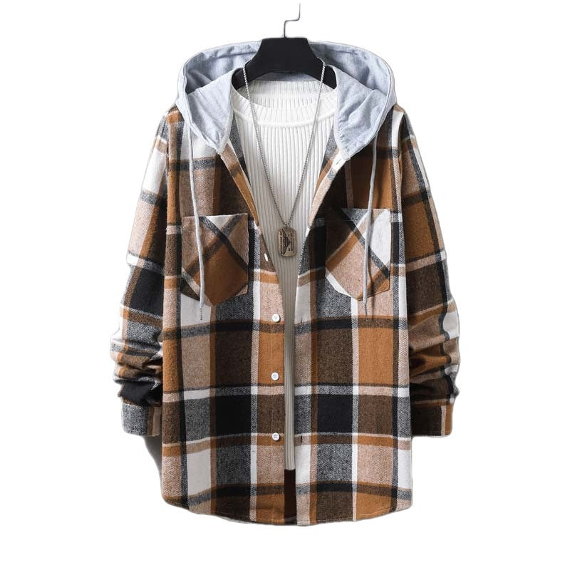 Men's casual check jacket with hood and functional pockets Skorter