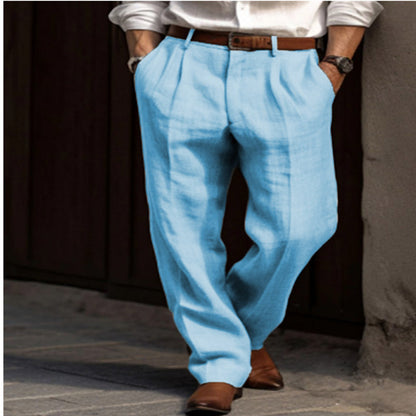 Men's elegant linen trousers with a slim fit and two practical side pockets Skorter
