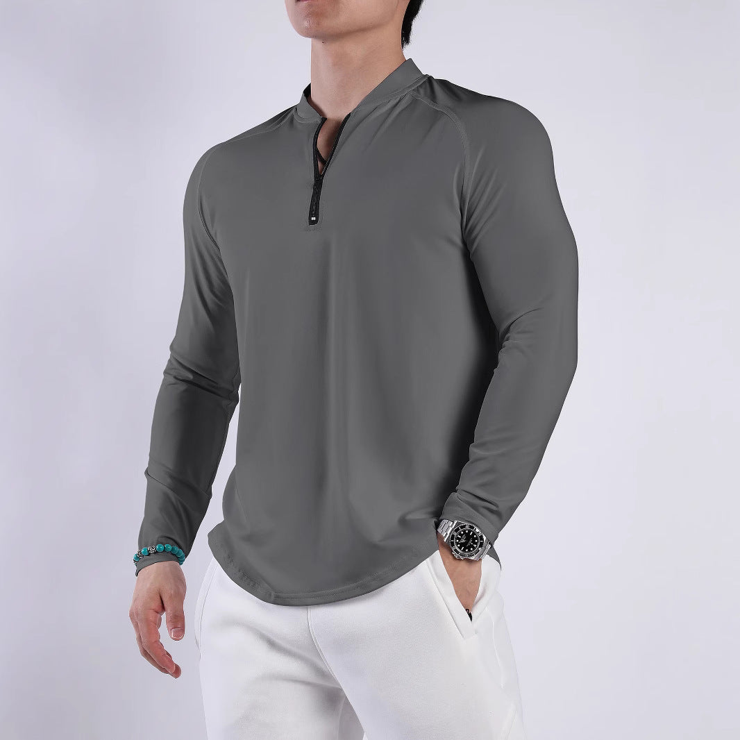 Men's Sporty Long Sleeve Top with Half Zipper and Breathable Material Skorter