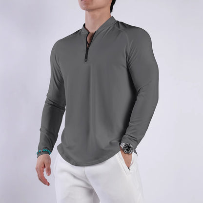 Men's Sporty Long Sleeve Top with Half Zipper and Breathable Material Skorter