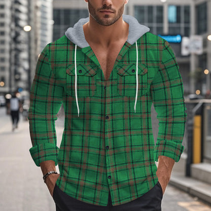 Men's Long Sleeve Shirt with Hoodie and Check Pattern Skorter