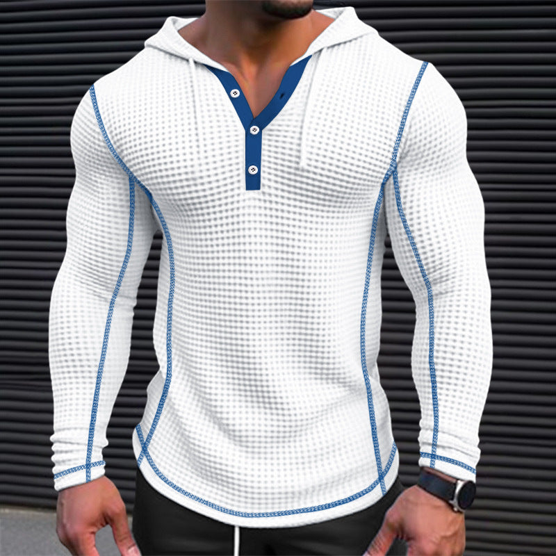 Men's stylish hooded shirt with textured design and button placket Skorter