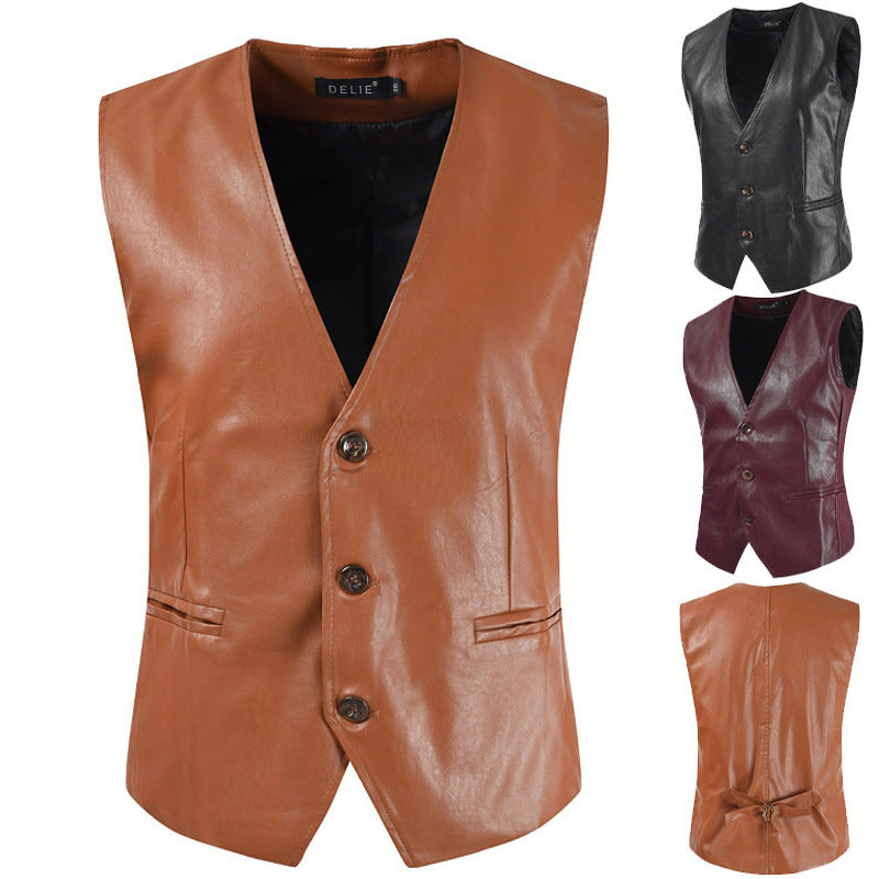 Men's stylish sleeveless leather vest Skorter