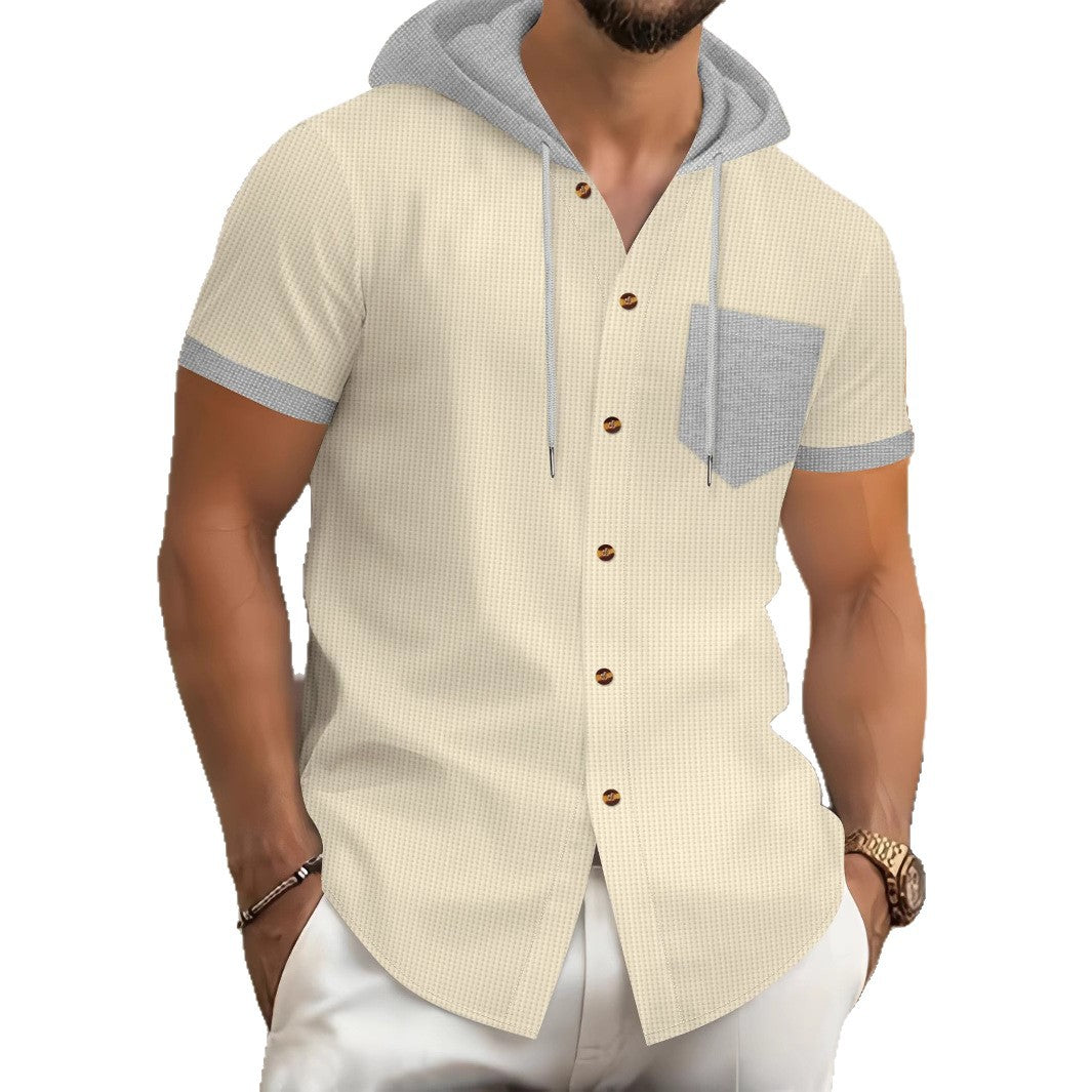 Men's stylish short-sleeve shirt with integrated hood and practical chest pocket Skorter