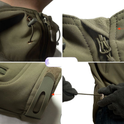 Men's technical softshell jacket with multifunctional pockets and adjustable hood system Skorter