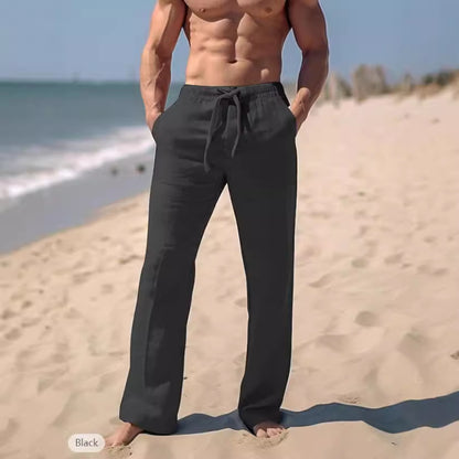 Luftiga sommarbyxor för män i lätt linnetyg med justerbar dragsko.
