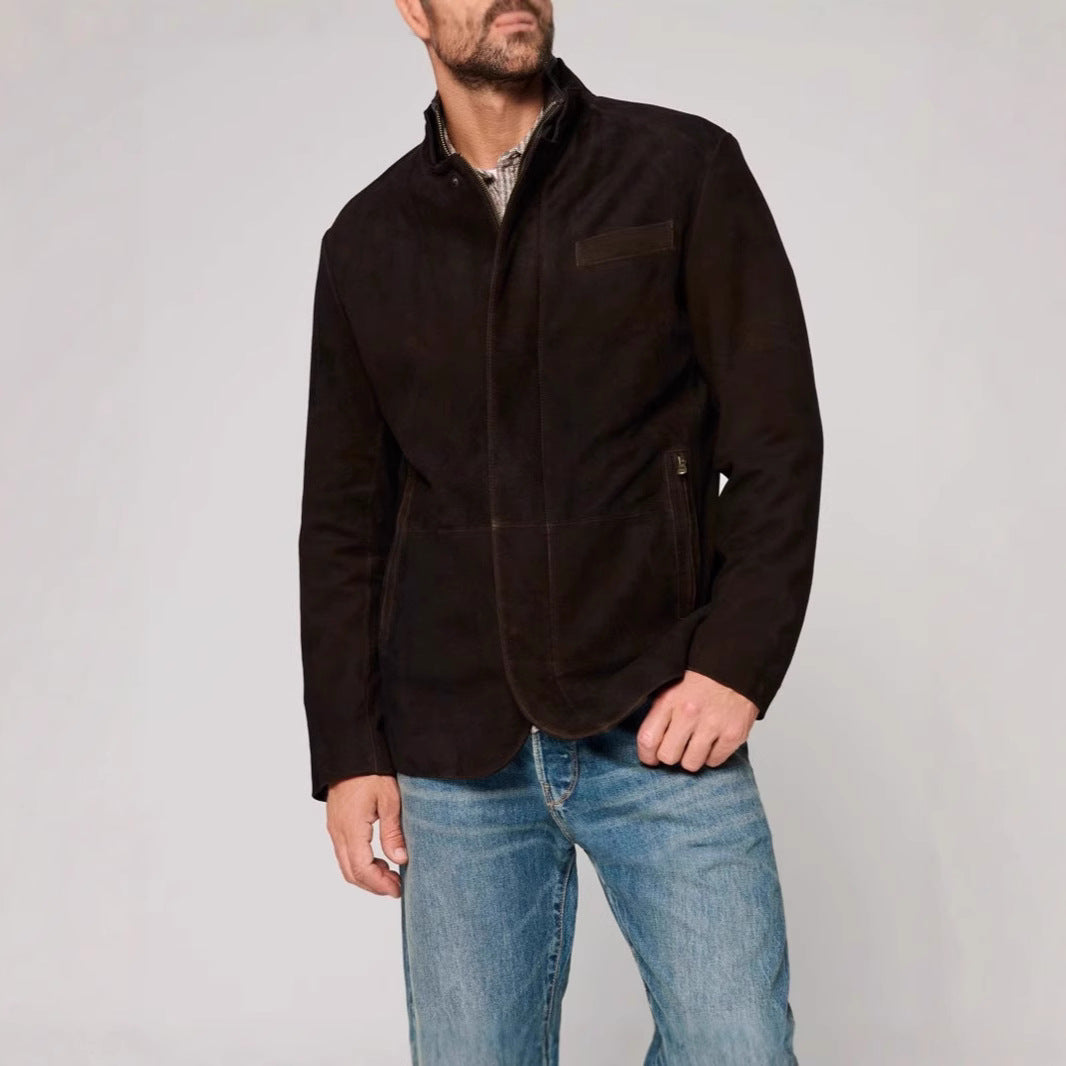 Men's suede jacket in classic cut with stand-up collar and practical pockets Skorter