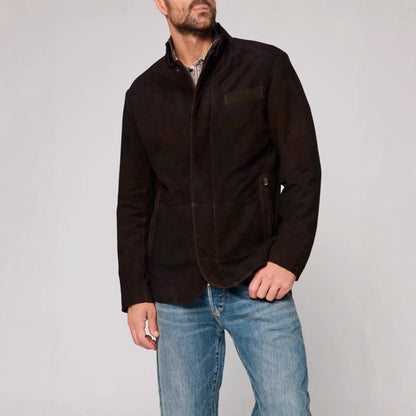 Men's suede jacket in classic cut with stand-up collar and practical pockets Skorter