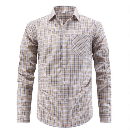 Men's stylish long sleeve shirt with checked design and breast pocket Skorter