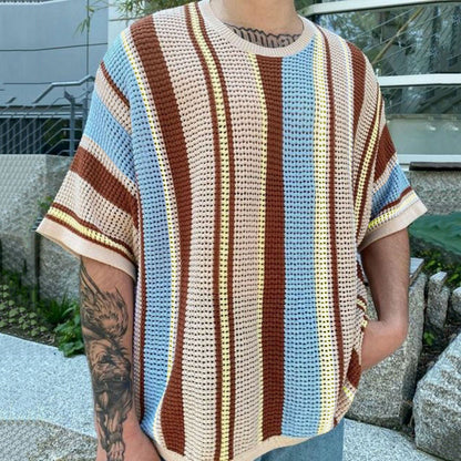 Men's airy knitted T-shirt in a fashionable design with patterned fabric Skorter