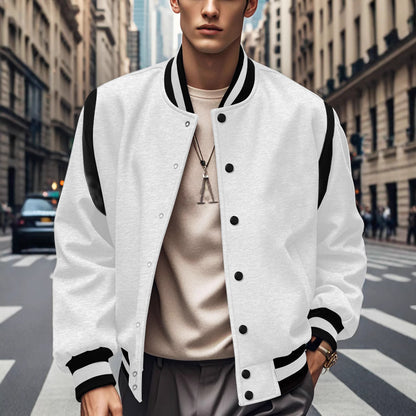 Men's Sporty Collegiate Jacket with Contrasting Sleeves and Button Details Skorter