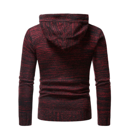 Men's stylish knitted sweater with cozy hood collar and decorative button details Skorter