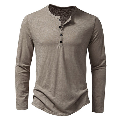 Men's Long Sleeve T-Shirt with Button Placket and Fashionable Stand-up Collar Skorter