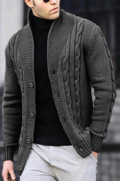 Men's Cardigan with Unique Cable Pattern and Practical Pockets Skorter