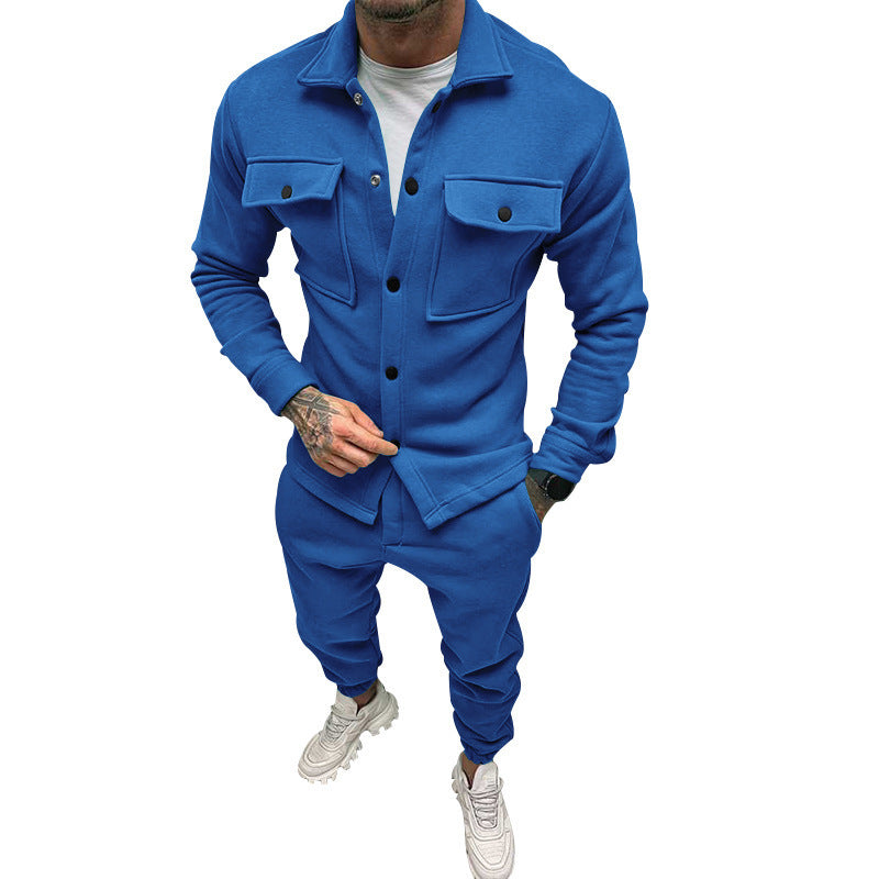Men's stylish leisure suit set with button placket and practical pockets Skorter