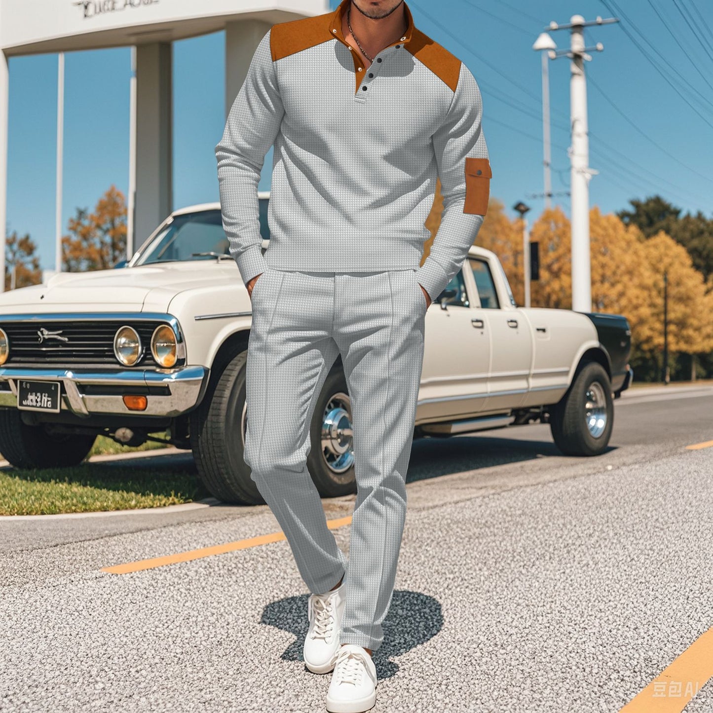 Men's Sporty Zip Set with Fashionable Accents and Structured Processing Skorter