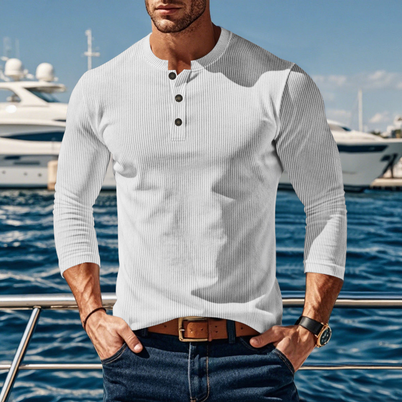 Men's long sleeve shirt with comfortable button placket and textured design Skorter