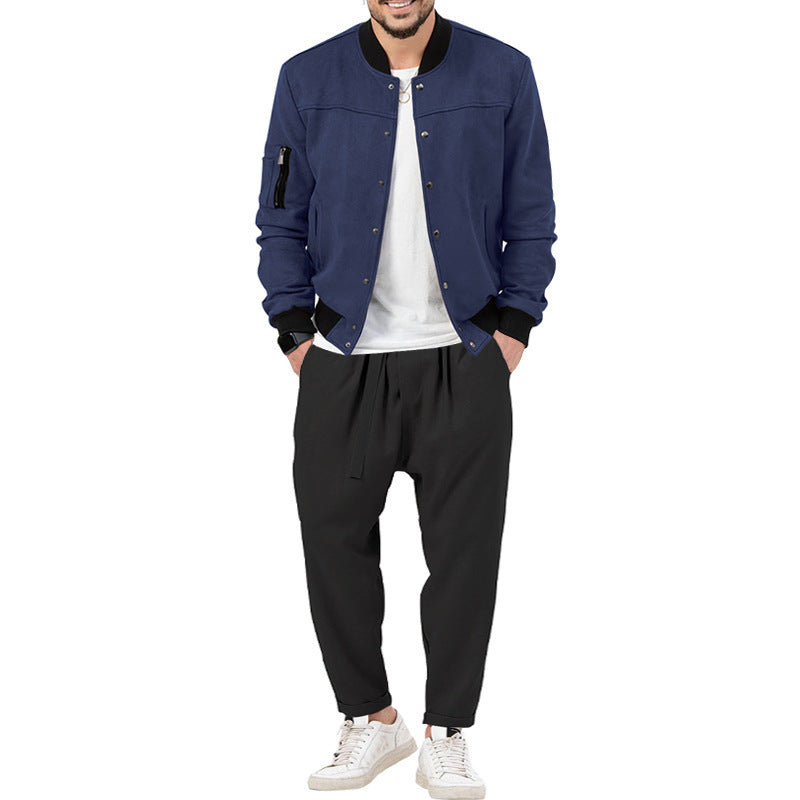 Men's fashion bomber jacket made of soft suede with practical pockets Skorter