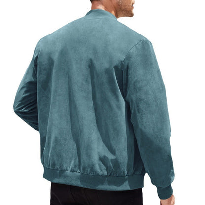 Men's urban bomber jacket made of soft synthetic leather with elastic cuffs and side zip pockets Skorter