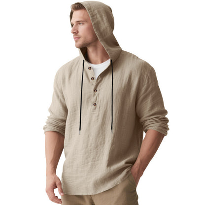 Men's casual hoodie shirt with button placket and breathable cotton blend Skorter