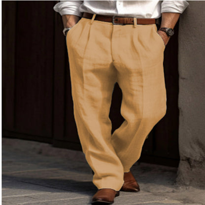 Men's elegant linen trousers with a slim fit and two practical side pockets Skorter