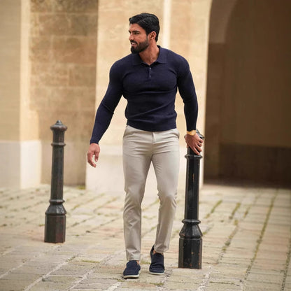 Men's Slim Fit Chino Pants with Elastic Waistband and Side Pockets Skorter