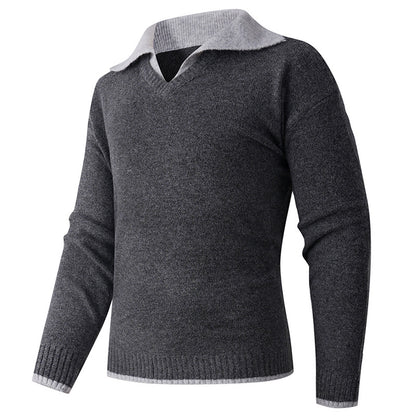 Men's V-neck sweater with shirt collar and fine texture Skorter