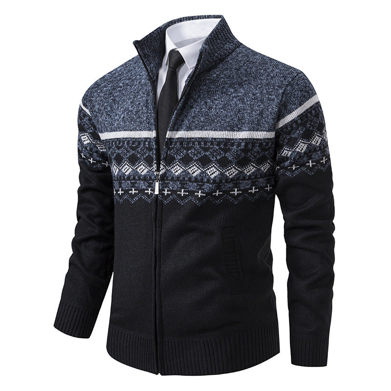 Men's cardigan with standing collar and Norwegian pattern Skorter