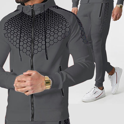Men's sporty tracksuit set with innovative honeycomb pattern and practical zipper Skorter