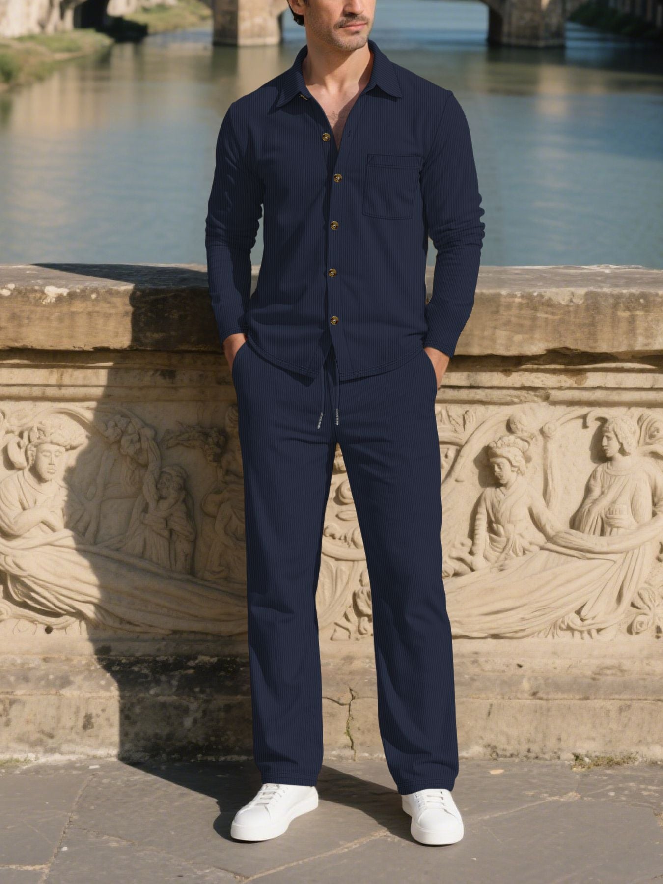 Men's stylish leisure suit set with comfortable cut and elegant button placket Skorter