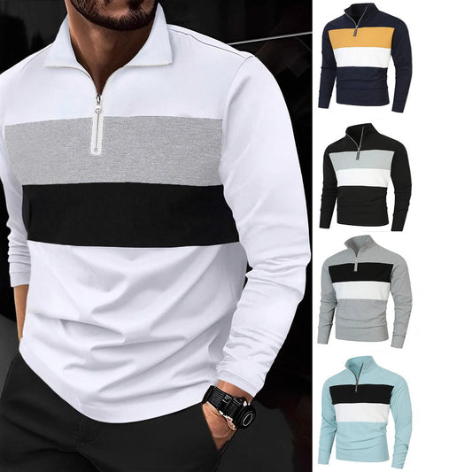 Men's sporty pullover with stand-up collar and deep zipper Skorter