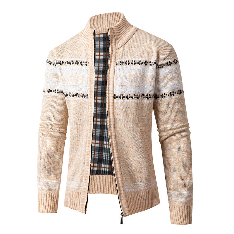 Herrkardigan med hög krage och modern dragkedja Skorter