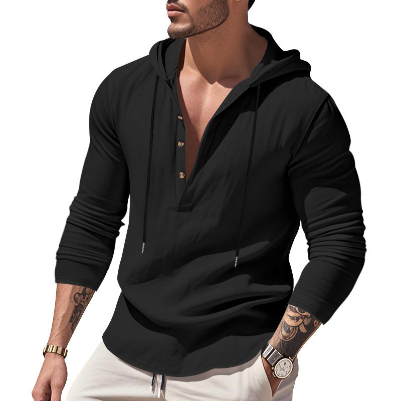 Men's stylish hooded shirt with button placket and casual fit Skorter