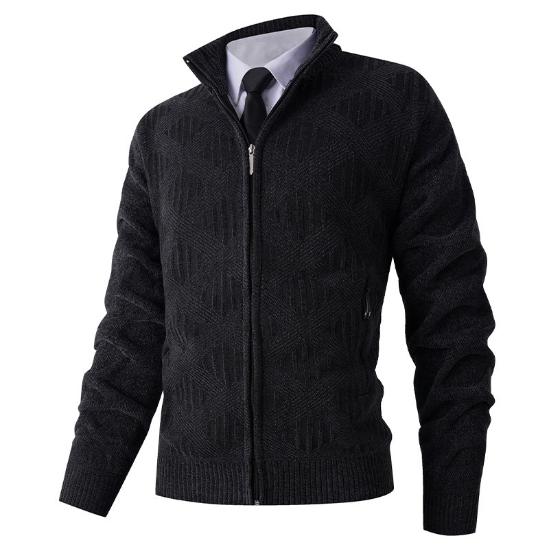 Men's cardigan with textured pattern and high collar Skorter