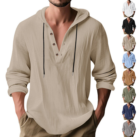 Men's stylish hooded shirt with button placket and casual fit Skorter