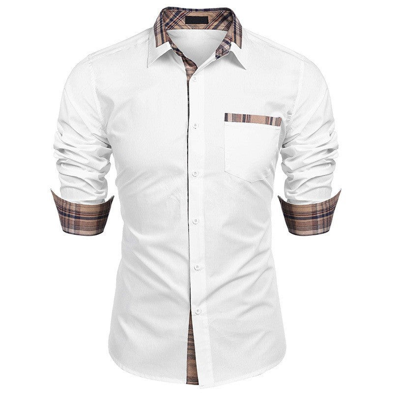 Men's Business Shirt with Fashionable Check Collar and Practical Chest Pocket Skorter
