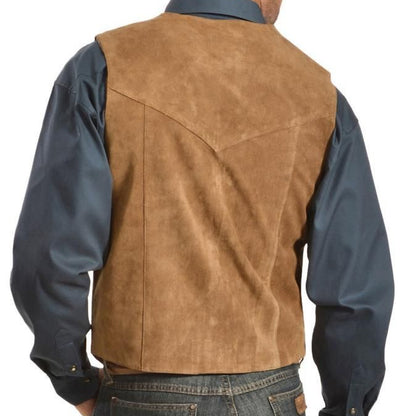 Men's suede vest in rustic look with practical pockets Skorter