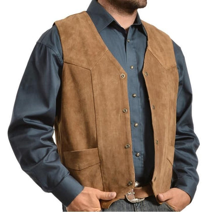 Men's suede vest in rustic look with practical pockets Skorter