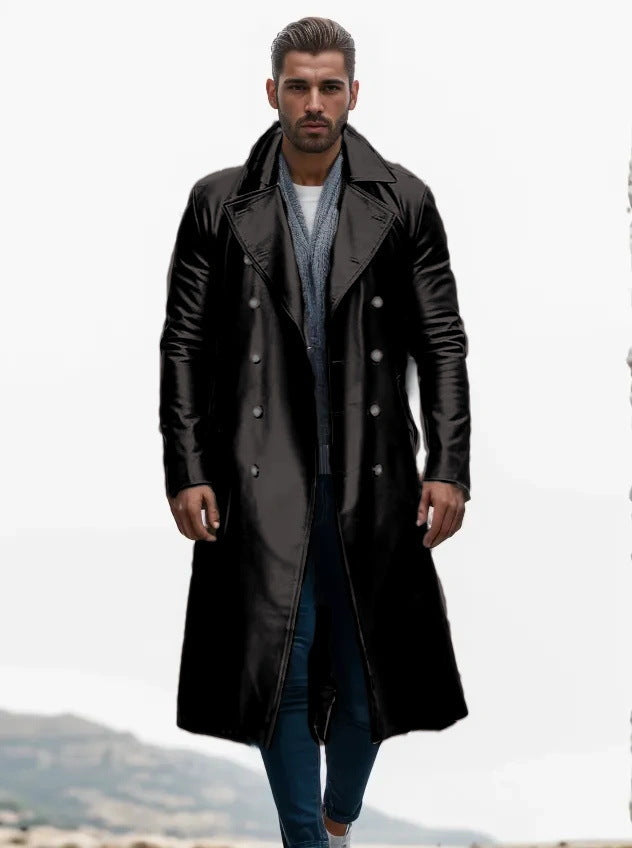 Men Elegant and Timeless Trench Coat with Double Button Placket Skorter