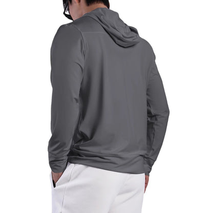 Andningsbar träningstopp för män med innovativ huva och fuktreglerande materialskorter