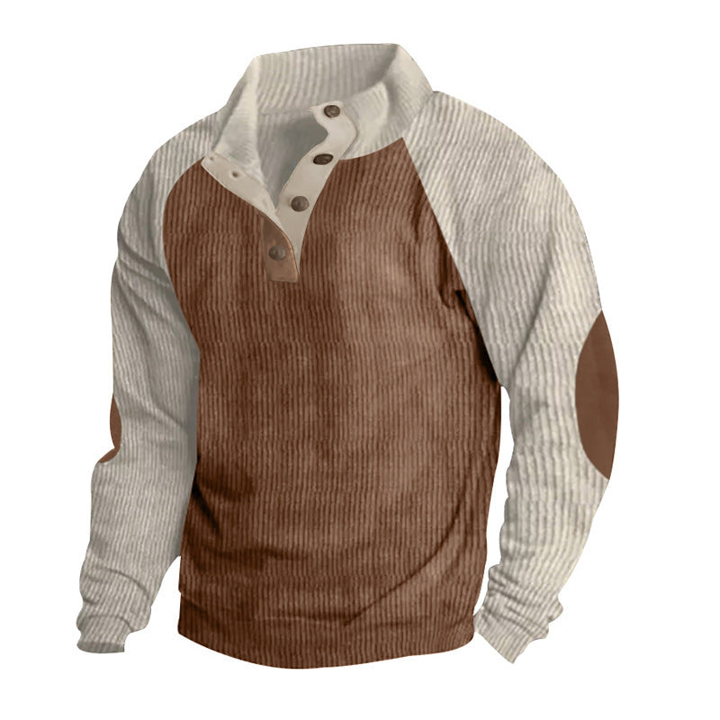 Men's structured pullover shirt with button placket and leather details Skorter