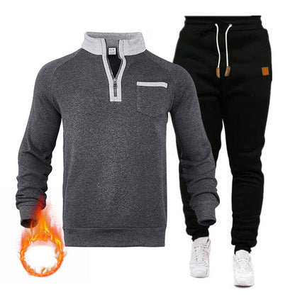 Men's sweatshirt and jogging pants set with modern stand-up collar and practical chest pocket Skorter