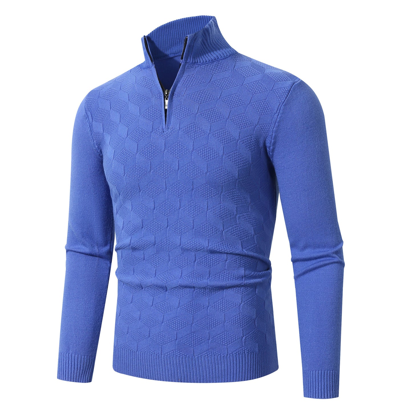 Men's stylish knitted sweater with half zipper and textured design Skorter