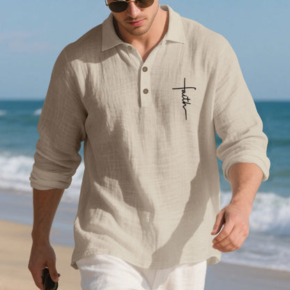 Men's long-sleeve polo shirt with textured fabric and stylish button placket Skorter